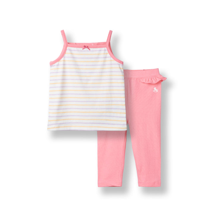 Poney Baby Girls Pink Cute Stripes Sleeveless Top & Long Pants Set