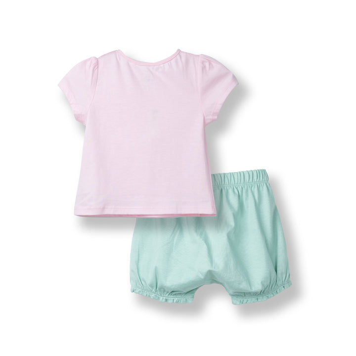 Poney Baby Girls Light Pink Unicorn Short Sleeve Top & Shorts Set