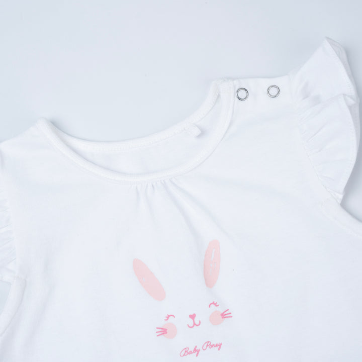 Poney Baby Girls White Bunny Short Sleeve Top & Shorts Set