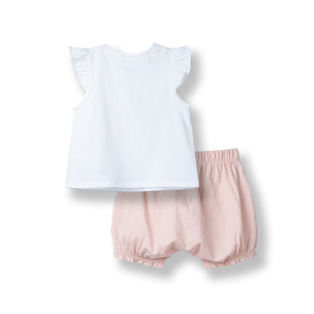 Poney Baby Girls White Bunny Short Sleeve Top & Shorts Set