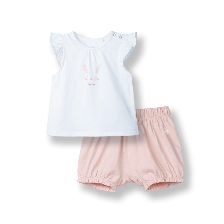 Poney Baby Girls White Bunny Short Sleeve Top & Shorts Set