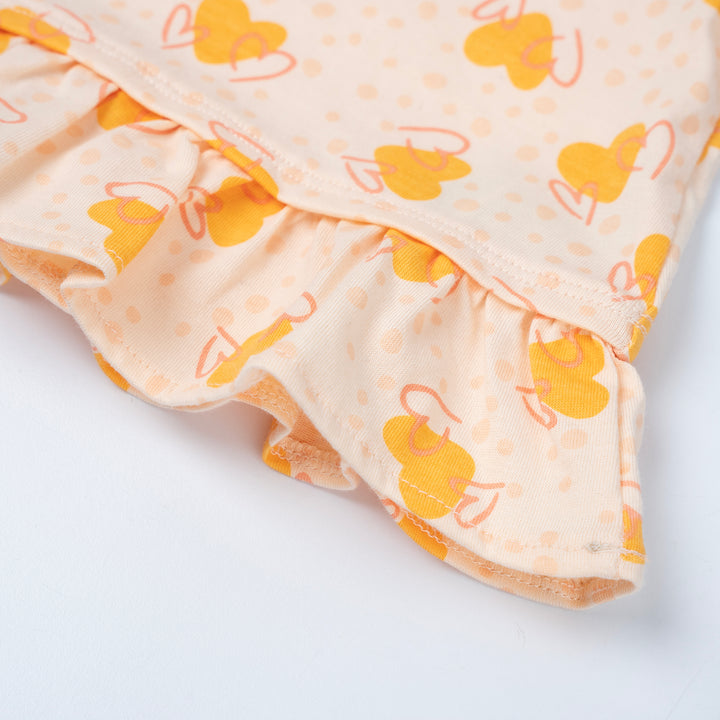 Poney Baby Girls Light Orange Lovely Orange Hearts Short Sleeve Top & Long Pants Set