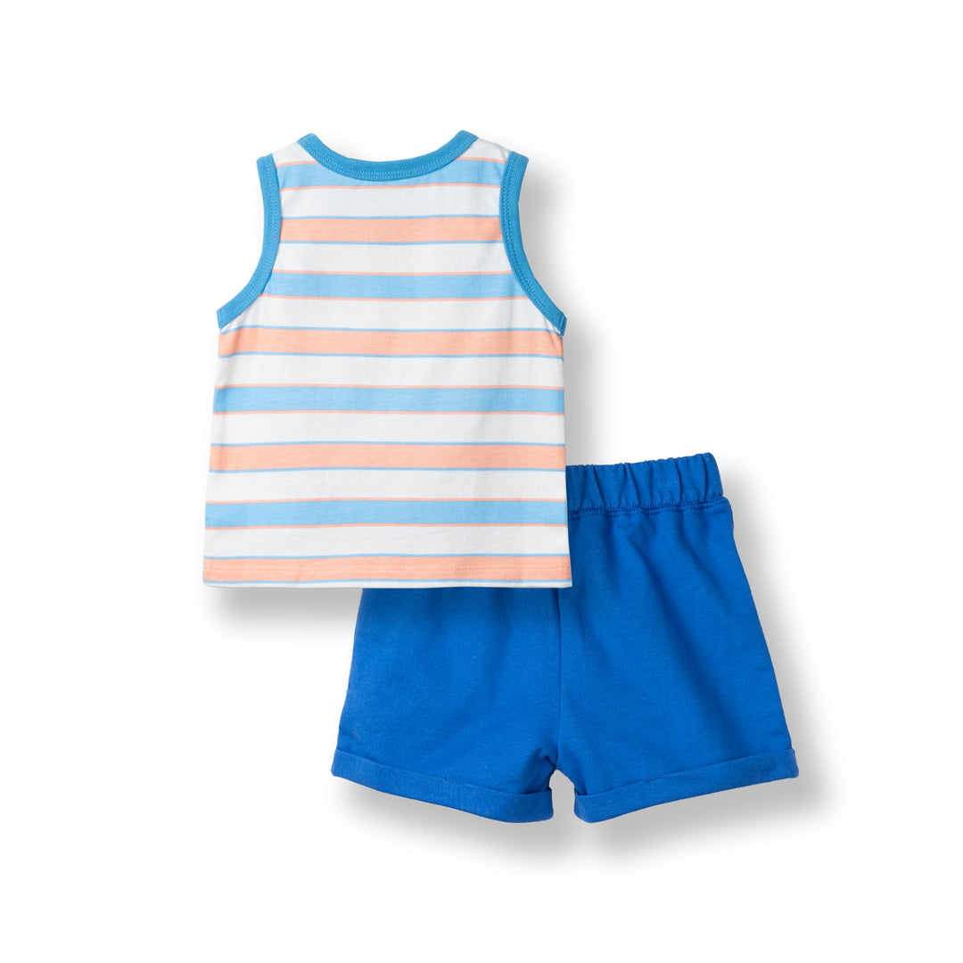 Poney Baby Boys Blue Cute Stripes Sleeveless Top Shorts Set