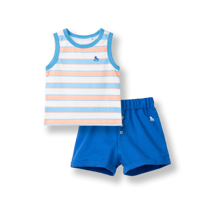 Poney Baby Boys Blue Cute Stripes Sleeveless Top & Shorts Set