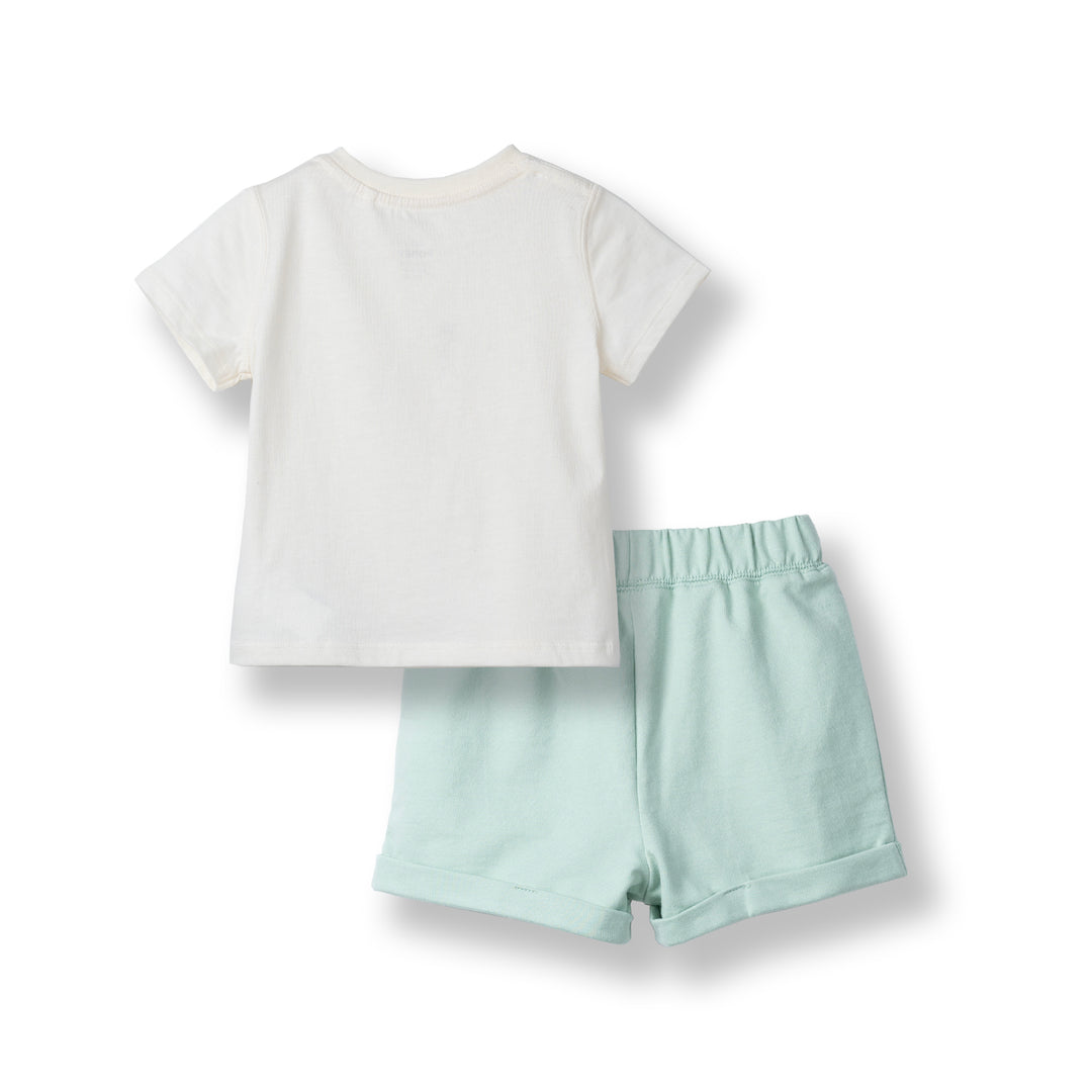 Poney Baby Boys Cream Little Dino Short Sleeve Top & Shorts Set