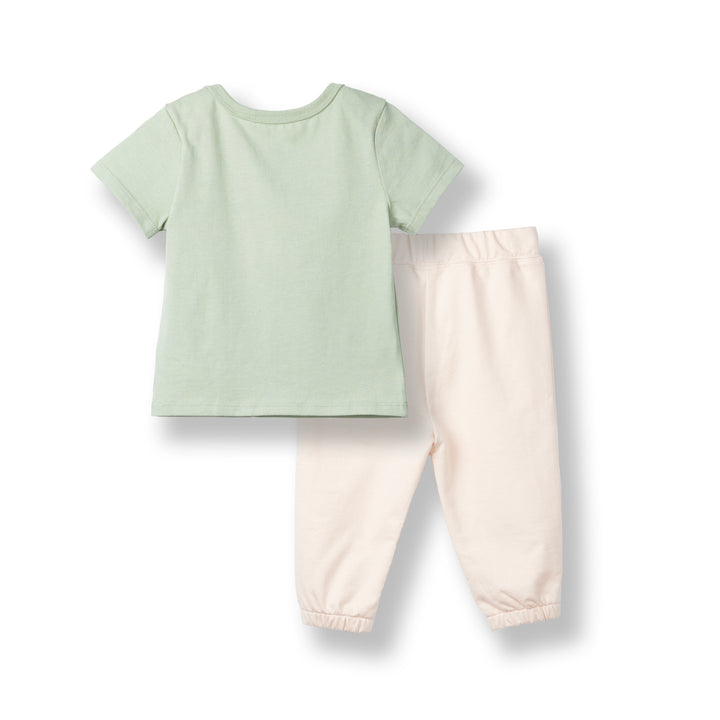 Poney Baby Boys Green Little Dino Short Sleeve Top & Long Pants Set