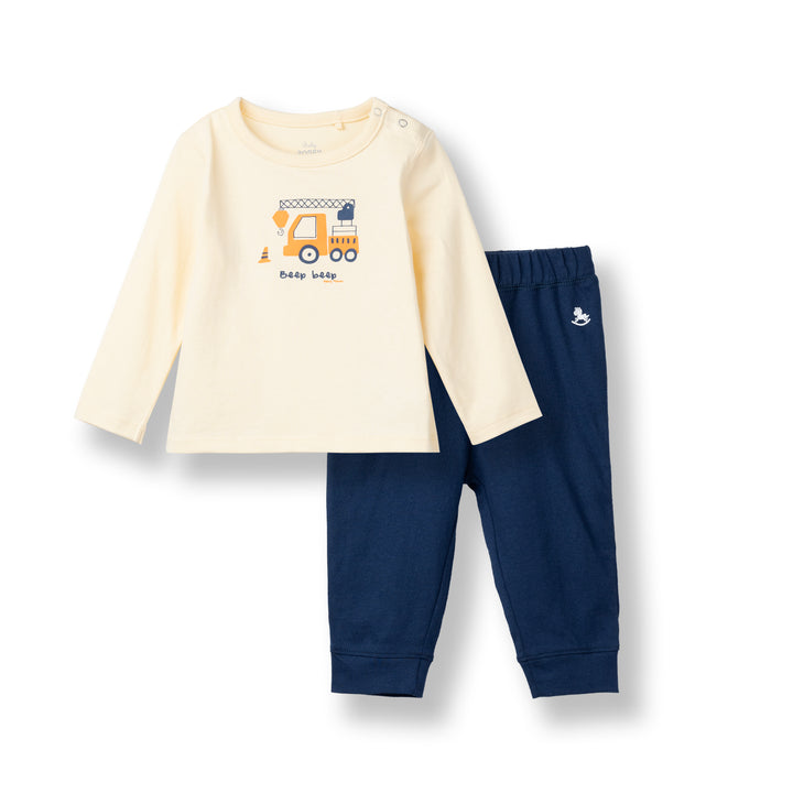 Poney Baby Boys Yellow Trucks Long Sleeve Top & Long Pants Set