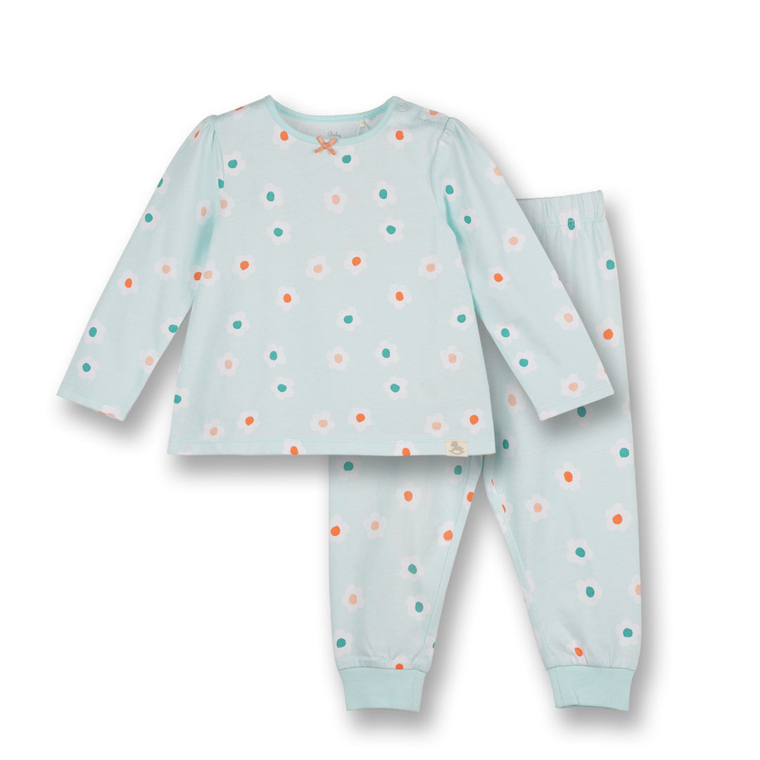 Poney Baby Girls Blue Blossoming Flower Loungewear Set