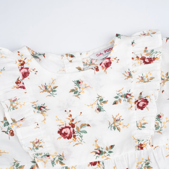 Poney Baby Girls White Blooming Flowers Long Sleeve Blouse & Shorts Set