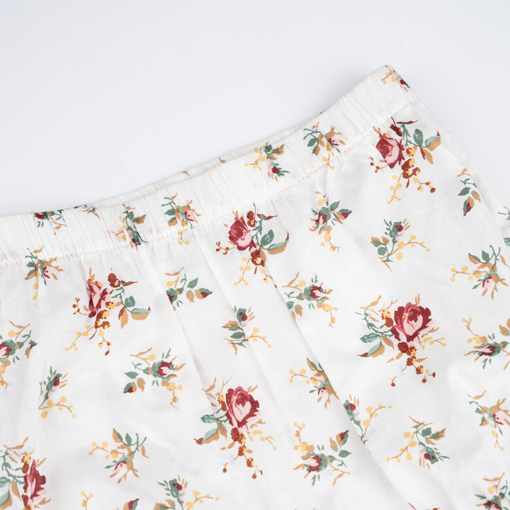 Poney Baby Girls White Blooming Flowers Long Sleeve Blouse & Shorts Set