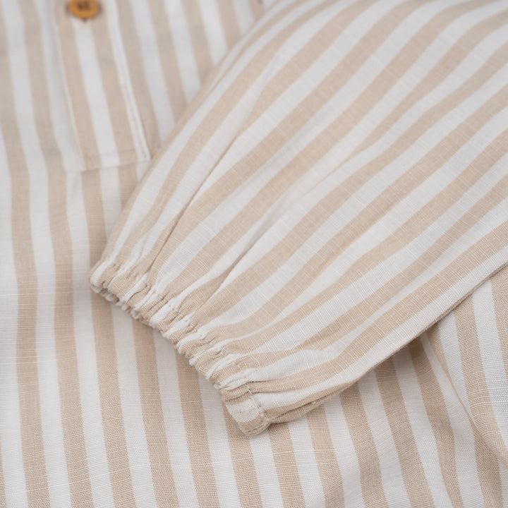 Poney Baby Boys Khaki Yarn Dyed Stripes Long Sleeve Romper