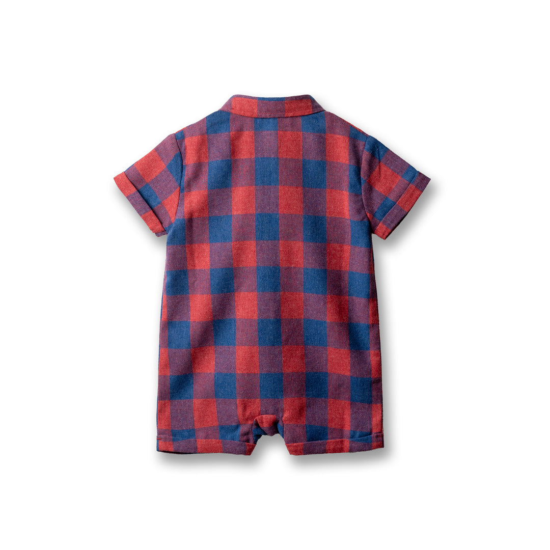 Poney Baby Boys Fiery Red Checks Short Sleeve Romper