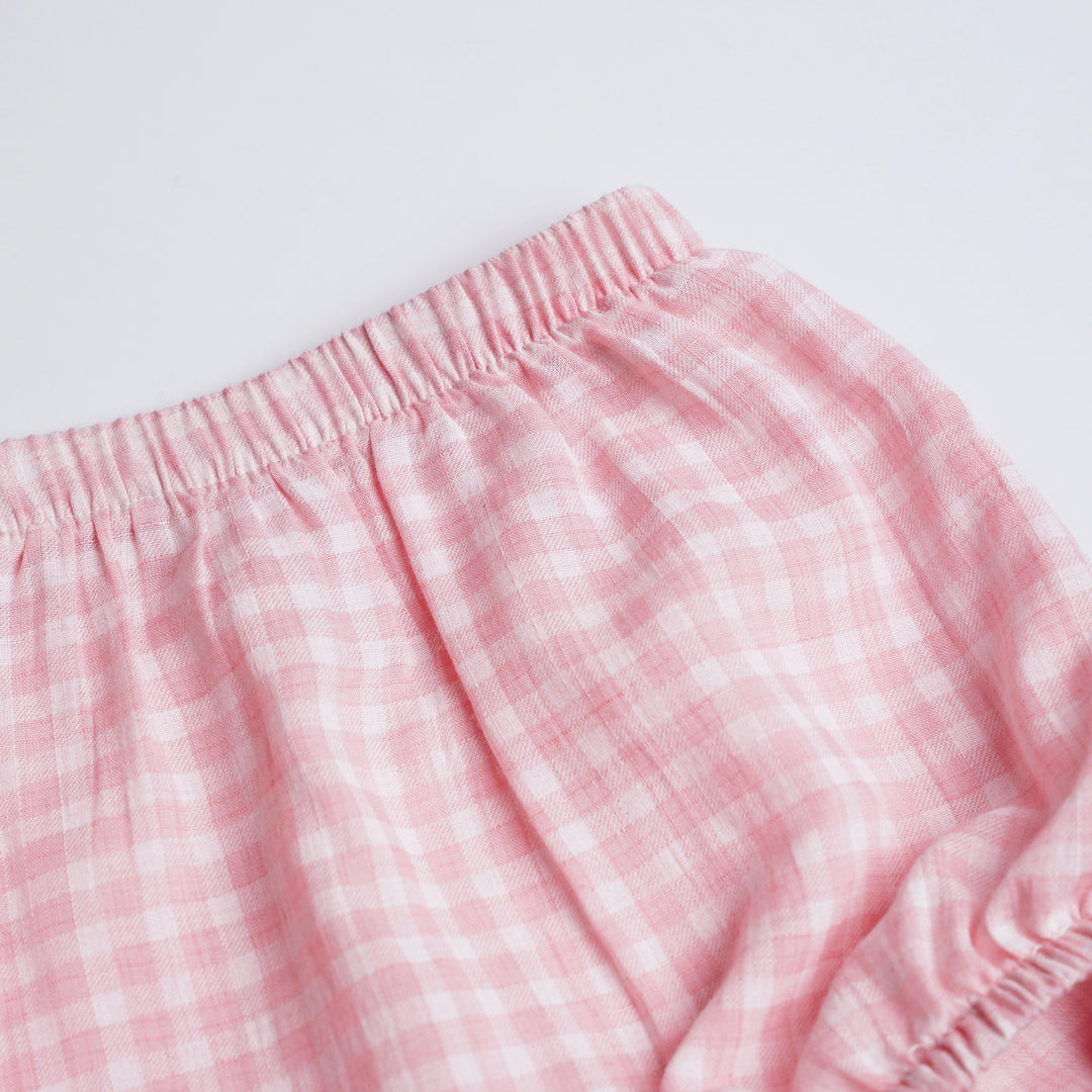 Poney Baby Girls Powder Pink Gingham Long Sleeve Blouse & Shorts Set
