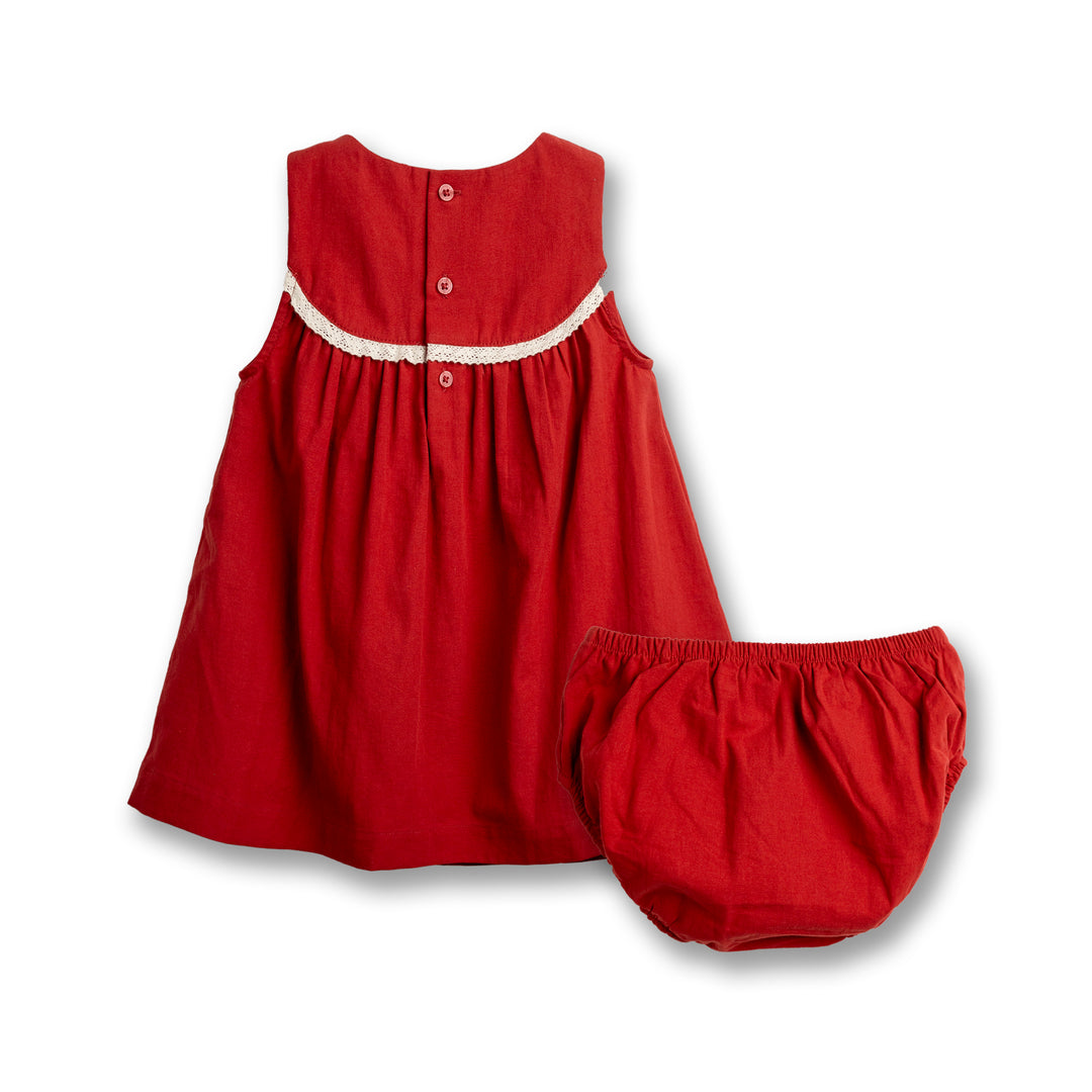 Poney Baby Girls Red Dahlia Sleeveless Dress With Panty