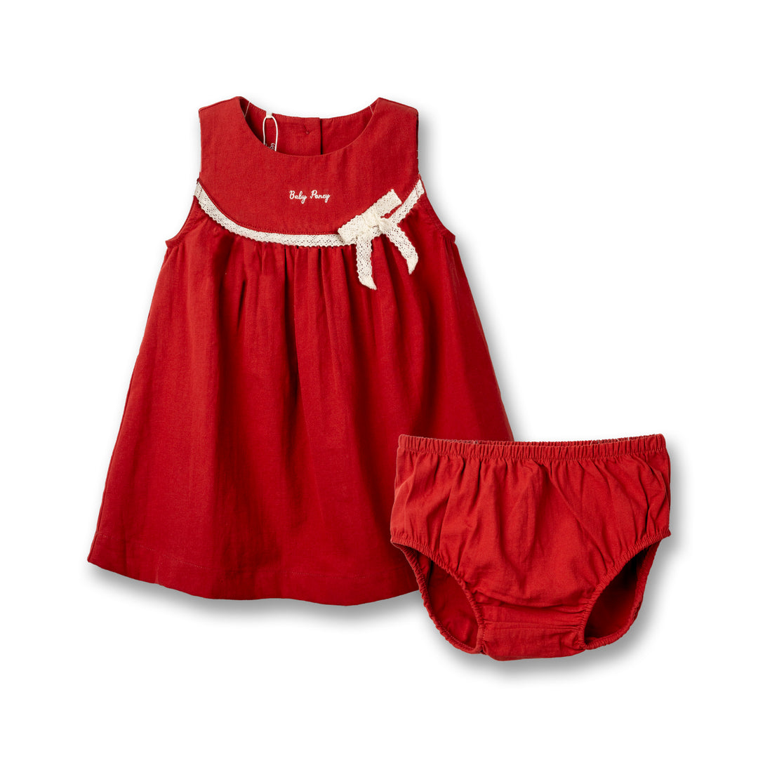 Poney Baby Girls Red Dahlia Sleeveless Dress With Panty