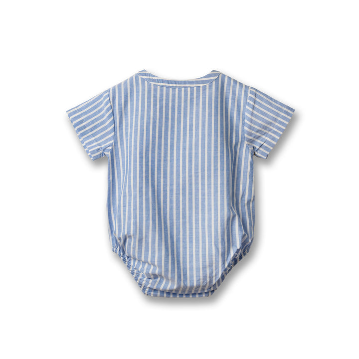 Poney Baby Boys Powder Blue Stripes Short Sleeve Romper