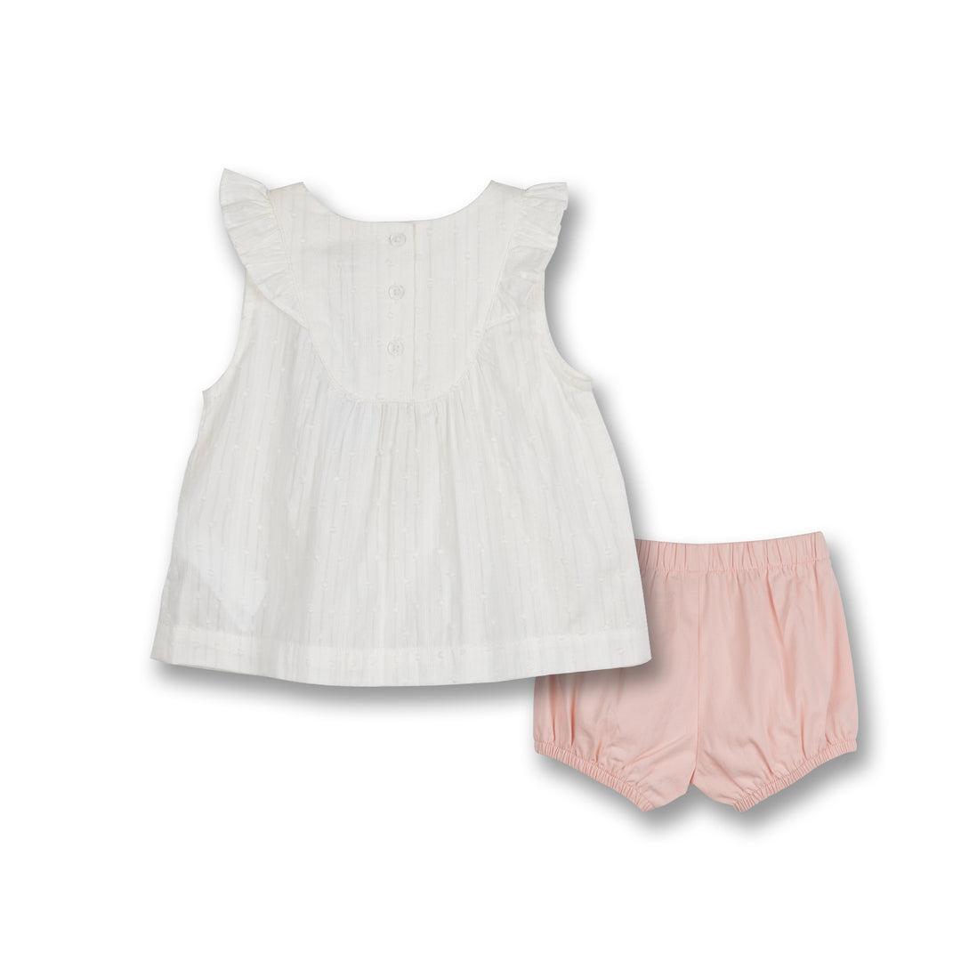 Poney Baby Girls White Charming Short Sleeve Blouse & Shorts Set