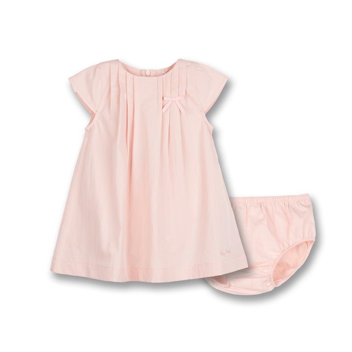 Poney Baby Girls Light Pink Ribbon Short Sleeve Dress With Panty Set