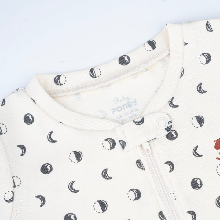 Poney Baby Boys Cream Moon Phase All Over Long Sleeve Sleepsuit With 2-Way Zipper & Booties