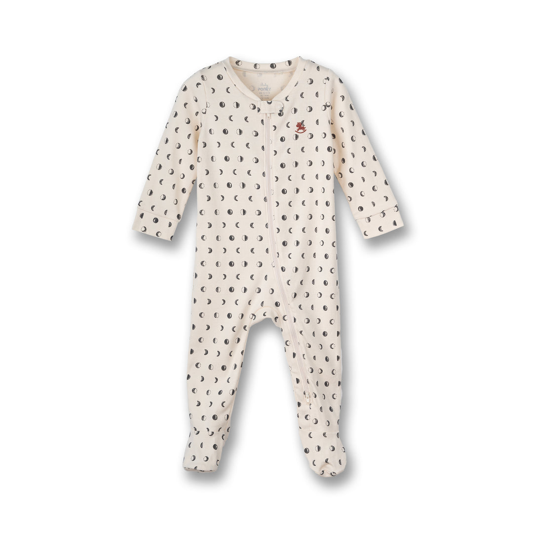Poney Baby Boys Cream Moon Phase All Over Long Sleeve Sleepsuit With 2-Way Zipper & Booties