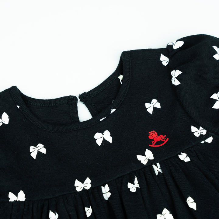 Poney Baby Girls Black Midnight Ribbon Short Sleeve Dress