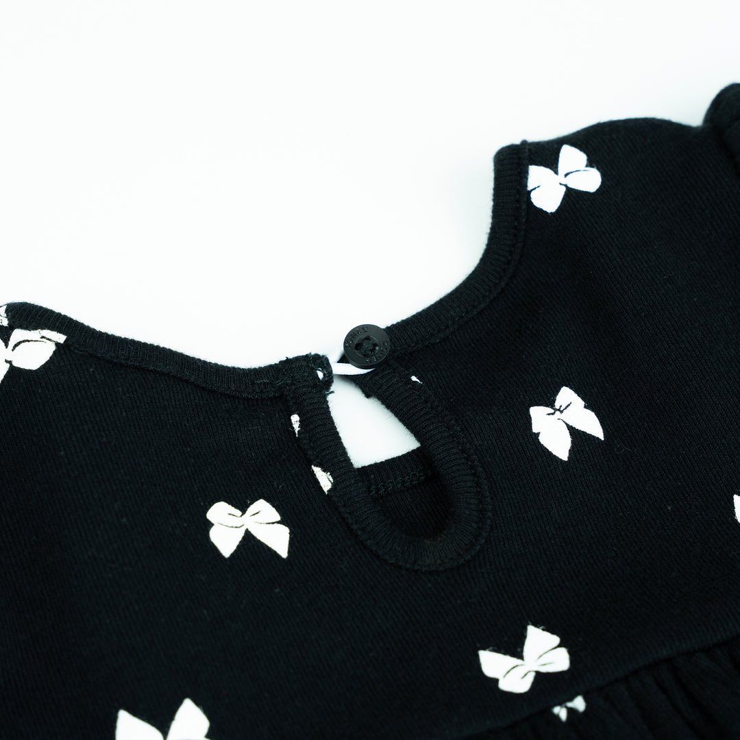 Poney Baby Girls Black Midnight Ribbon Short Sleeve Dress