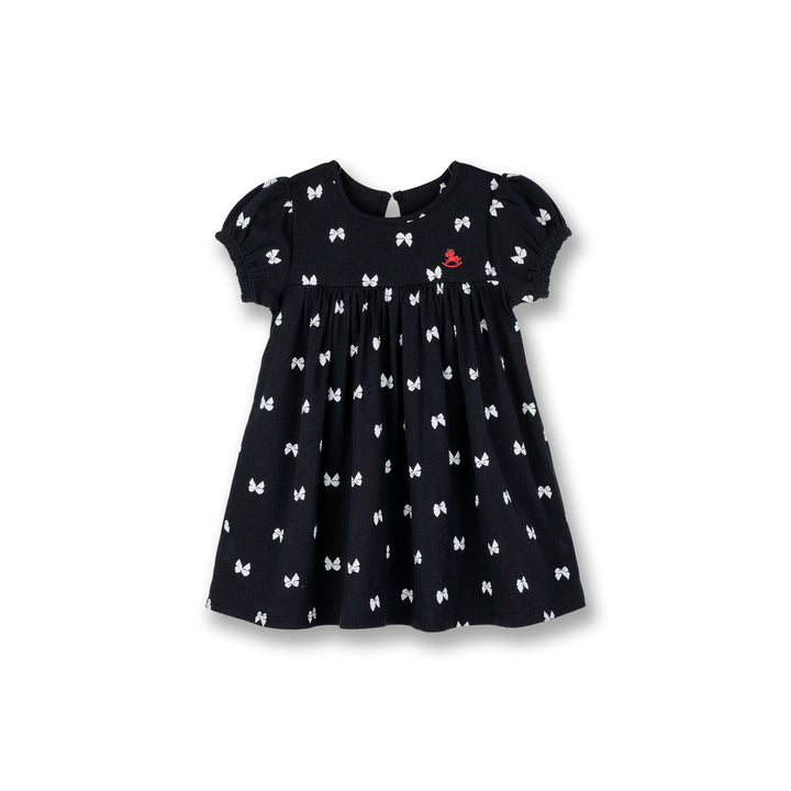 Poney Baby Girls Black Midnight Ribbon Short Sleeve Dress
