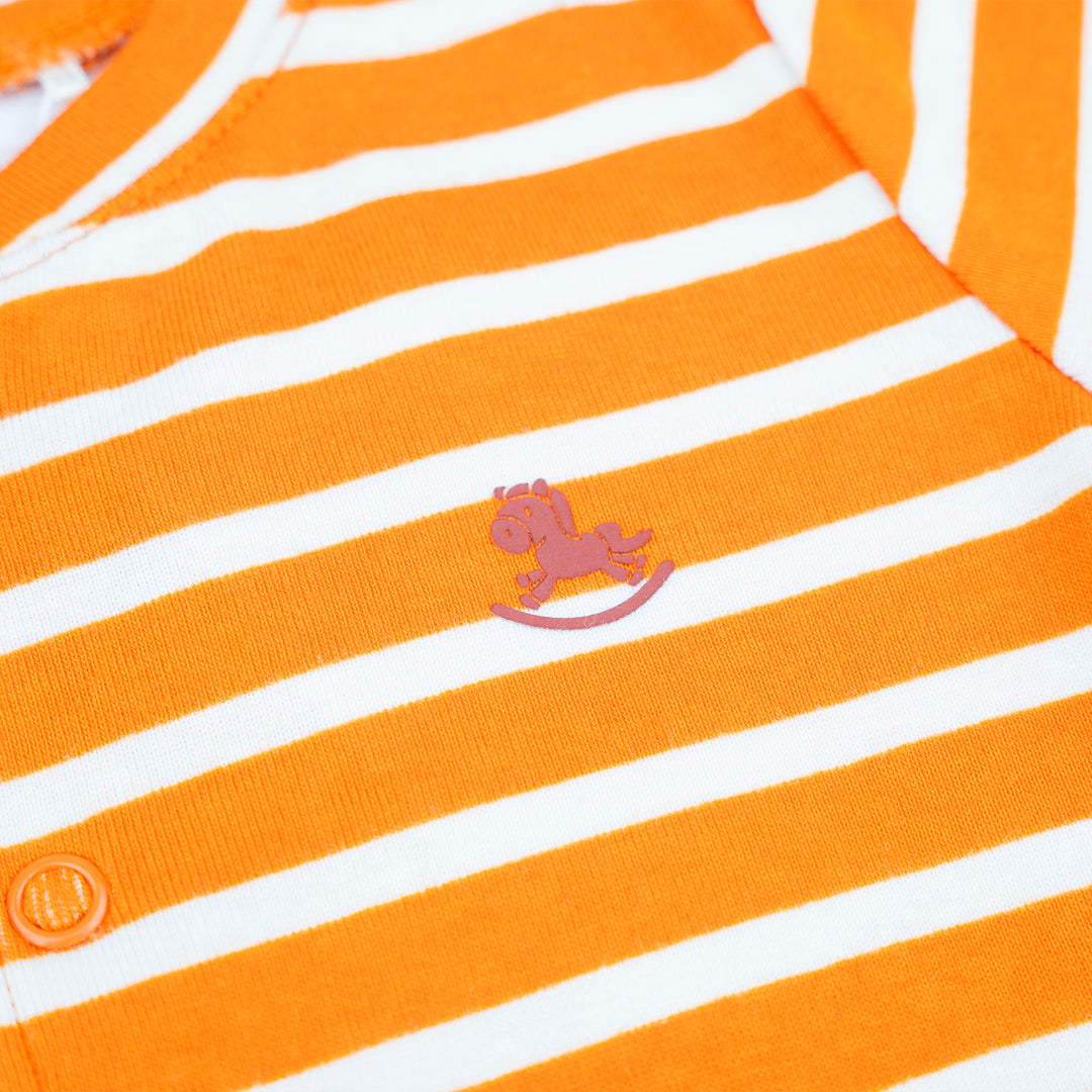 Poney Baby Boys Orange Stripes Cream Short Sleeve Romper