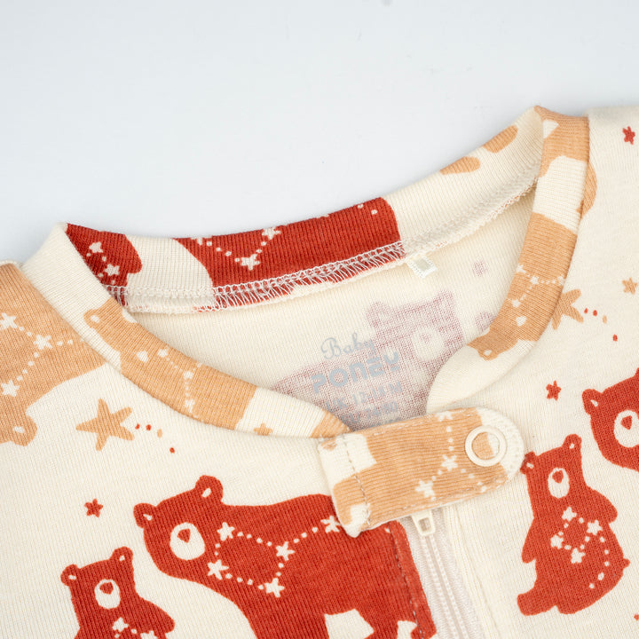 Poney Baby Boys Cream Family Bears Long Sleeve Sleepsuit With 2-Way Zipper & Booties