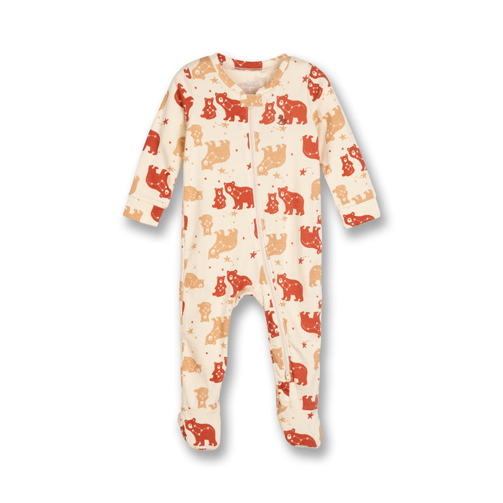 Poney Baby Boys Cream Family Bears Long Sleeve Sleepsuit With 2-Way Zipper & Booties