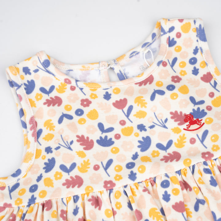 Poney Baby Girls Cream Flower Filled Day Sleeveless Dress