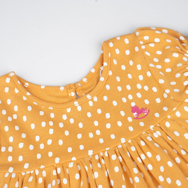 Poney Baby Girls Mustard Pastel Dots Short Sleeve Dress