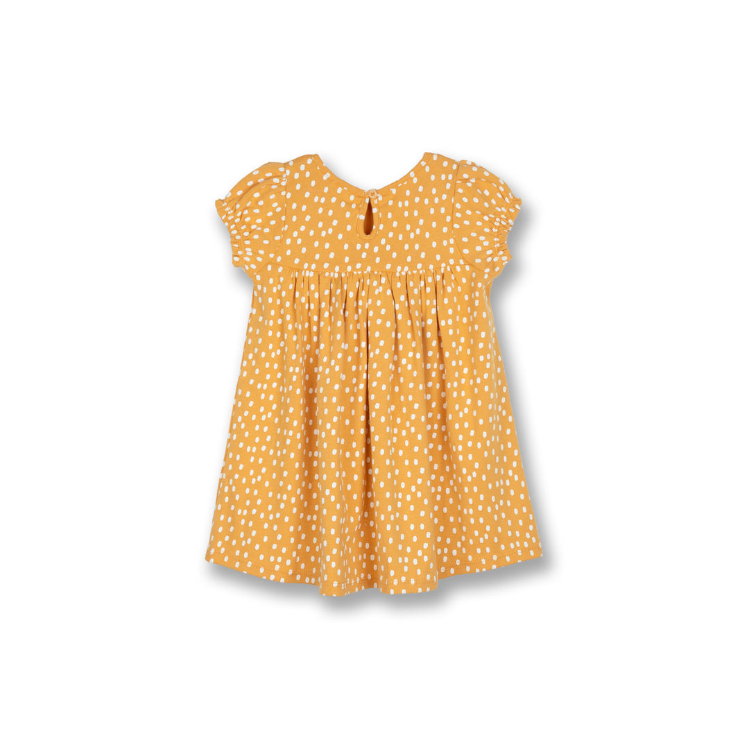Poney Baby Girls Mustard Pastel Dots Short Sleeve Dress