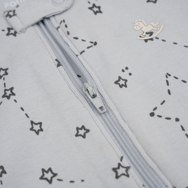 Poney Baby Boys Light Grey Starseeing Long Sleeve Sleepsuit With 2-Way Zipper & Booties