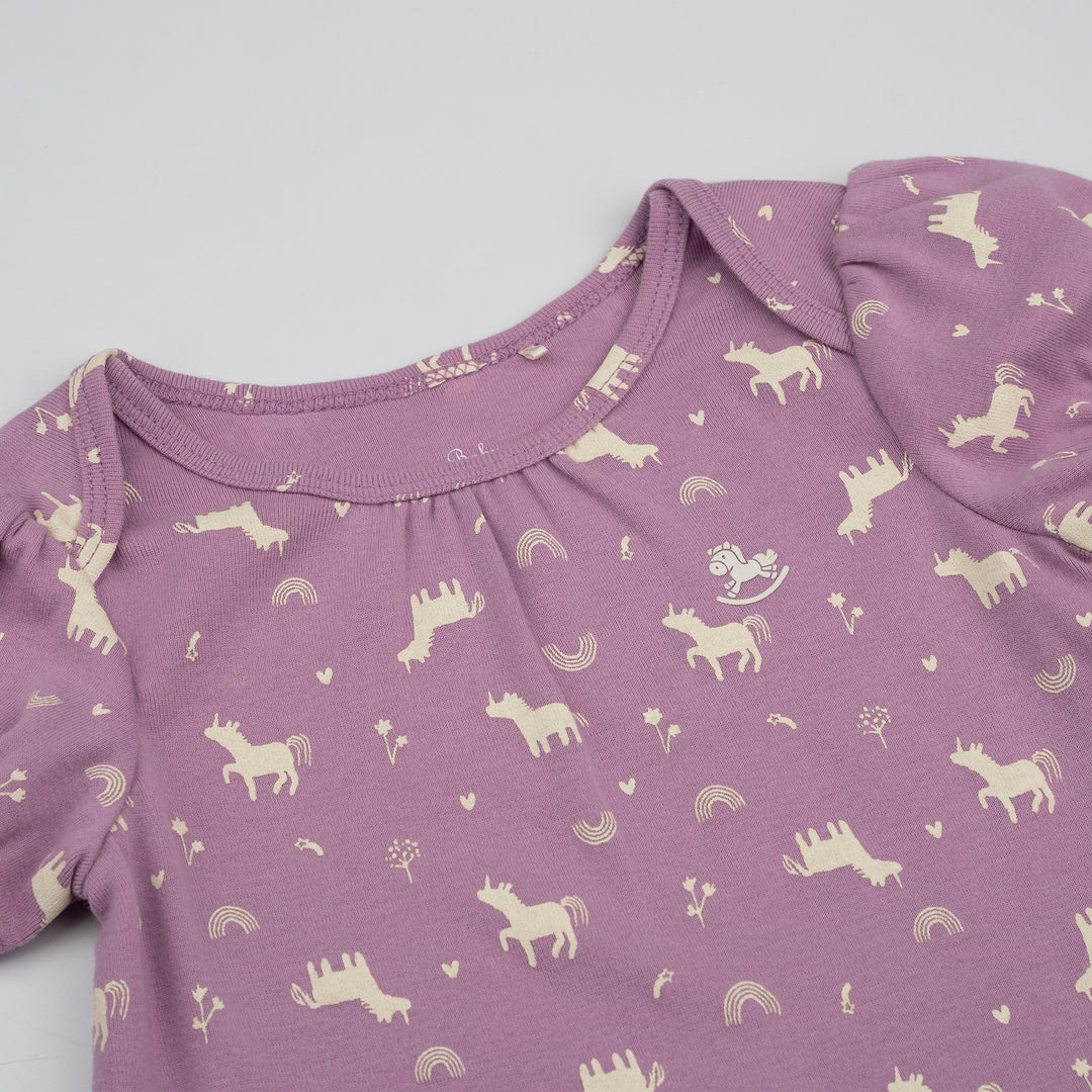 Poney Baby Girls Purple Unicorn Gazing Top & Bottom Set