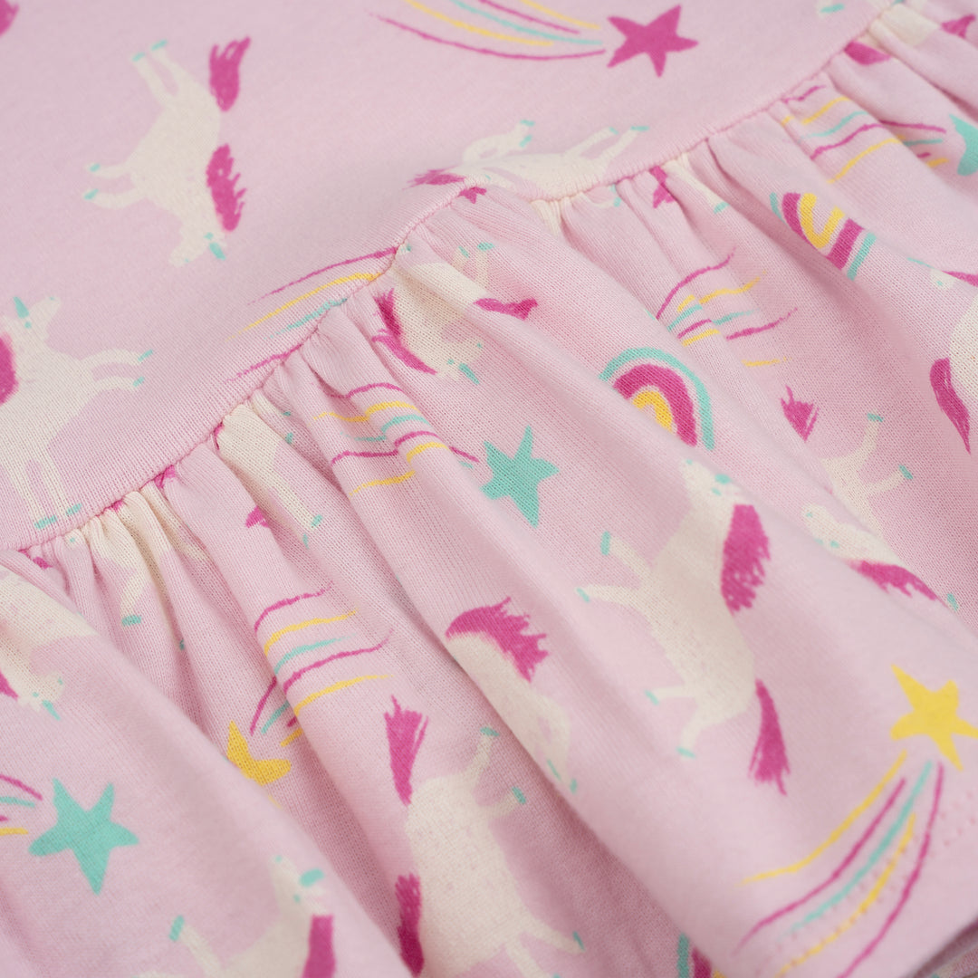Poney Baby Girls Pink Rainbow And Unicorn Short Sleeve Dress