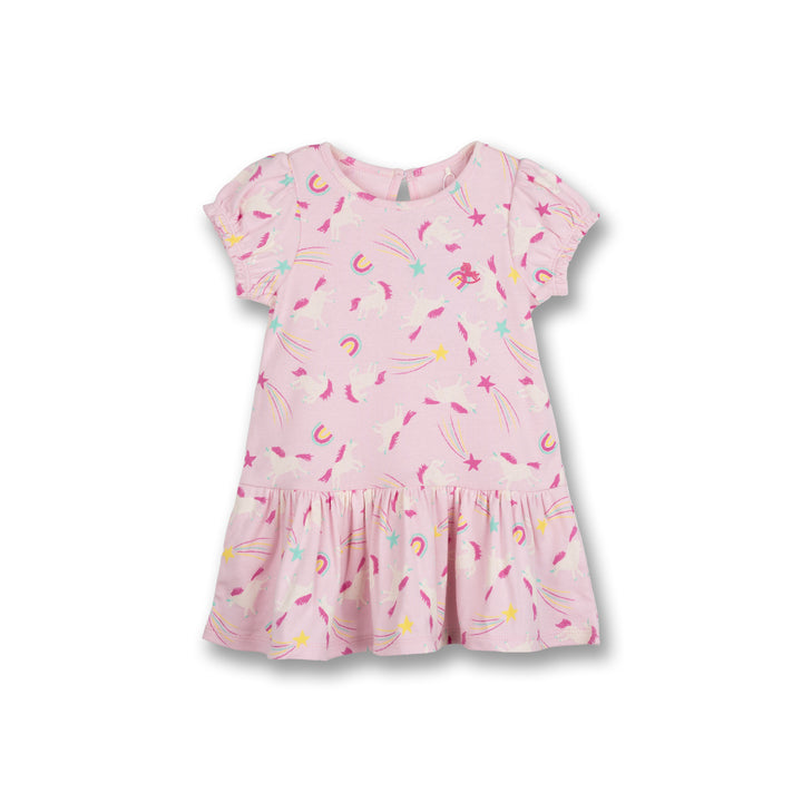 Poney Baby Girls Pink Rainbow And Unicorn Short Sleeve Dress