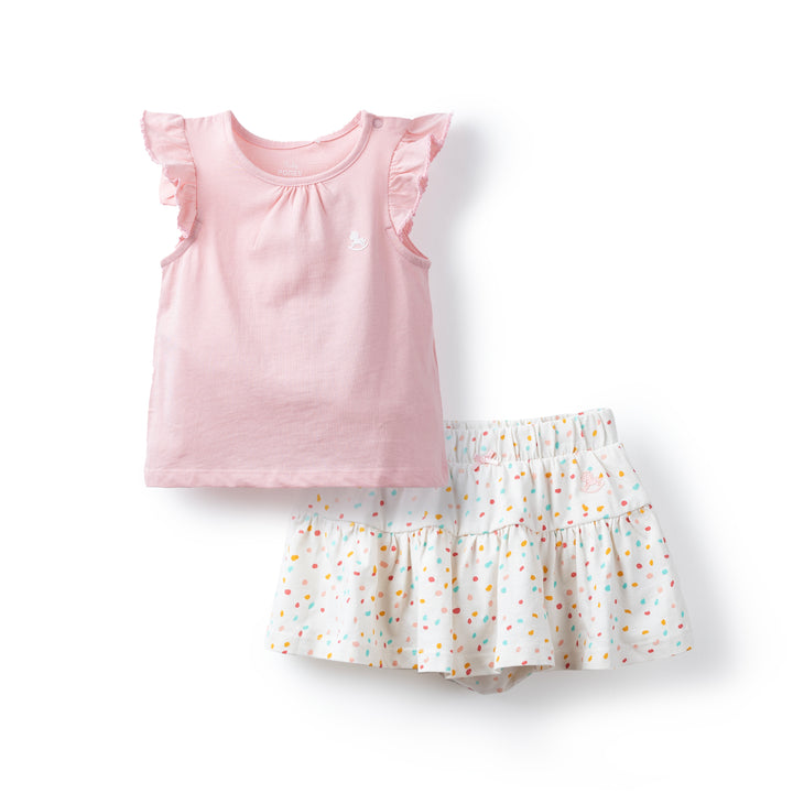 Poney Baby Girls Pink Short Sleeve Top & Skirt Set