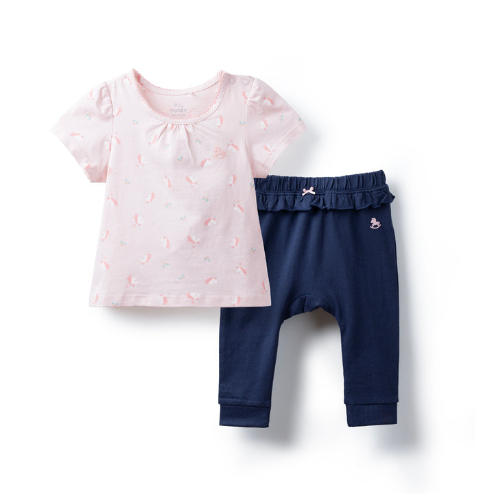 Poney Baby Girls Light Pink Short Sleeve Top & Long Pants Set