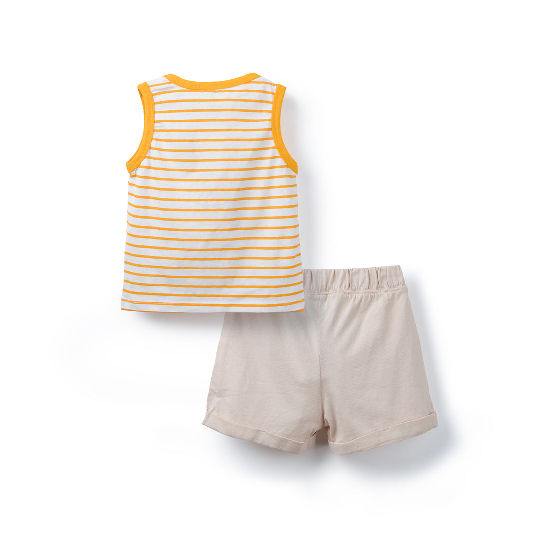 Poney Baby Boys Yellow Striped Sleeveless Top & Bermuda Set