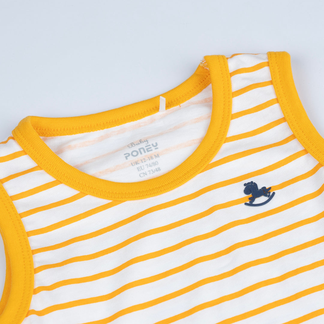 Poney Baby Boys Yellow Striped Sleeveless Top & Bermuda Set