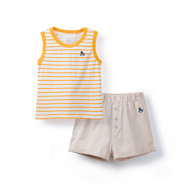 Poney Baby Boys Yellow Striped Sleeveless Top & Bermuda Set