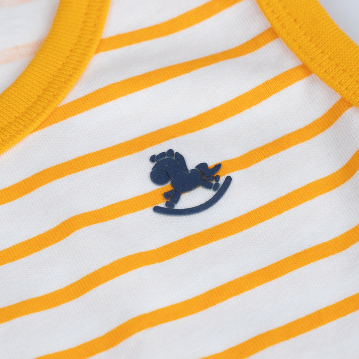 Poney Baby Boys Yellow Striped Sleeveless Top & Bermuda Set