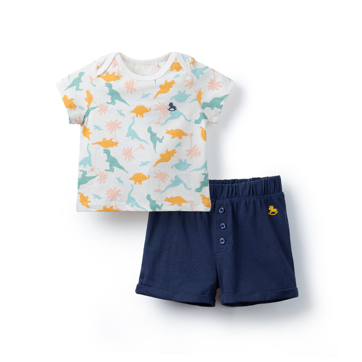 Poney Baby Boys Cream Dino Short Sleeve Top & Bermuda Set