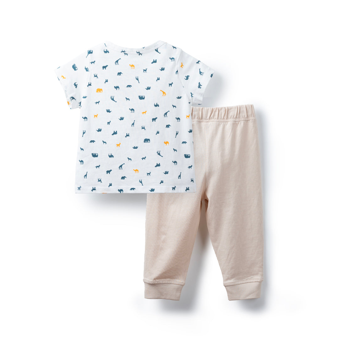 Poney Baby Boys White Dino Short Sleeve Top & Long Pants Set