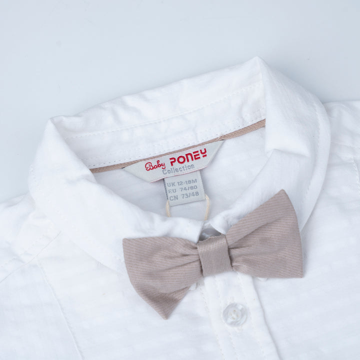 [NEW] Poney Baby Boys White Long Sleeve Shirt with Bowtie