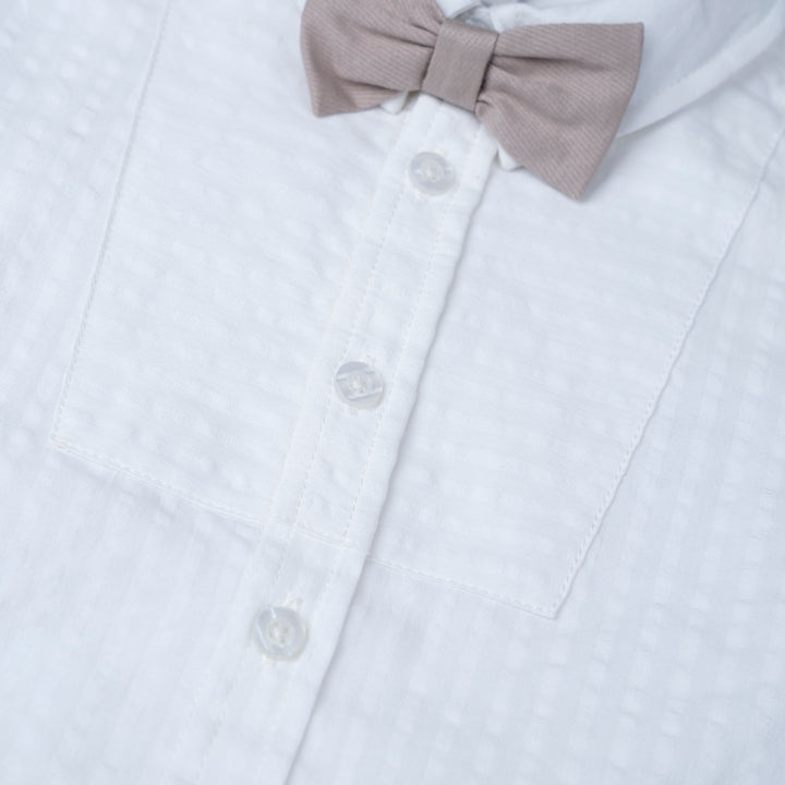 [NEW] Poney Baby Boys White Long Sleeve Shirt with Bowtie