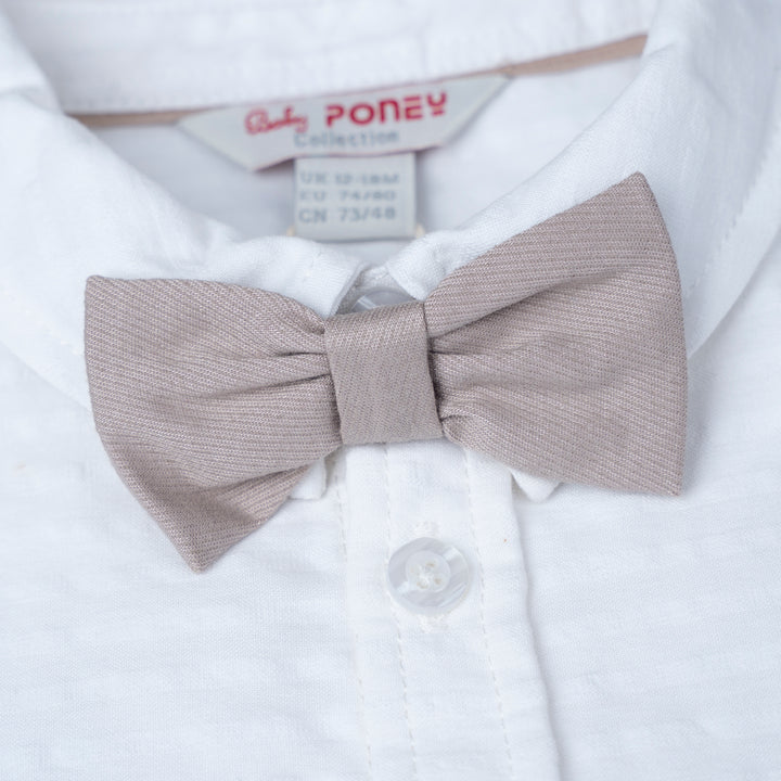 [NEW] Poney Baby Boys White Long Sleeve Shirt with Bowtie