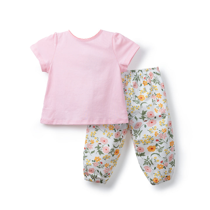 Poney Baby Girls Light Pink Floral Short Sleeve Top & Long Pants Set