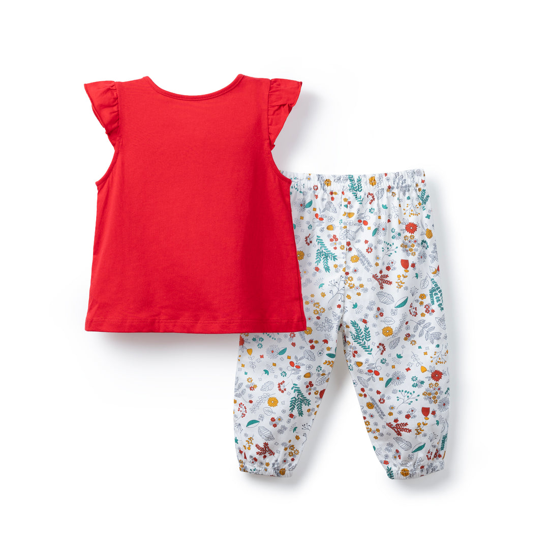 Poney Baby Girls Red Short Sleeve Top & Long Pants Set